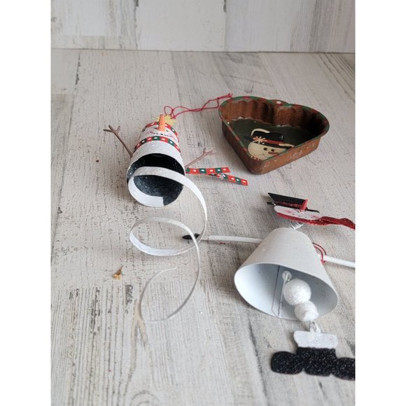 Vintage rustic Snowman Spiral heart ornament Xmas set - Picture 7 of 14